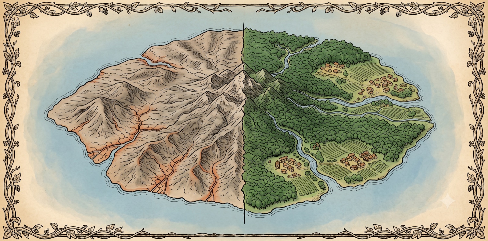 Commissioned illustration of the island of Hispaniola — one border, two lands